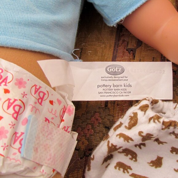 GOTZ BABY DOLL w COWBOY HAT, FLANNEL PJs, ACCESSORIES -  POTTERY BARN KIDS - Picture 6 of 15